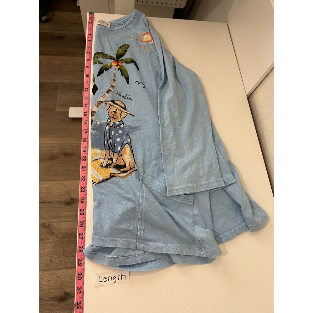 Jess & Jane Women Blue Dog Beach Tunic Top 1X 3/4 Sleeve Pockets Vacay Beachy - Picture 8 of 12